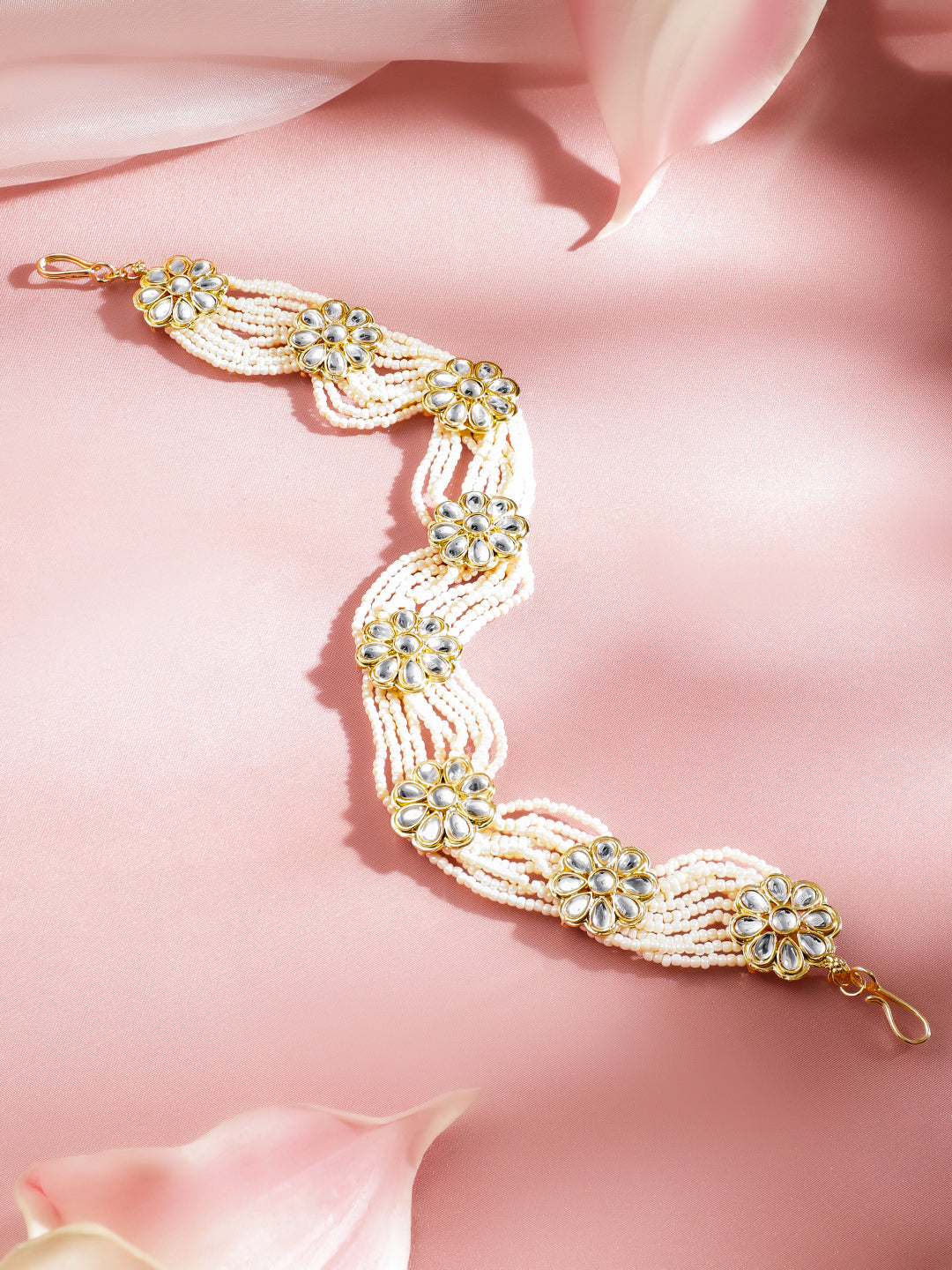 Pearl Kundan Floral Hair Accessory フリーサイズ