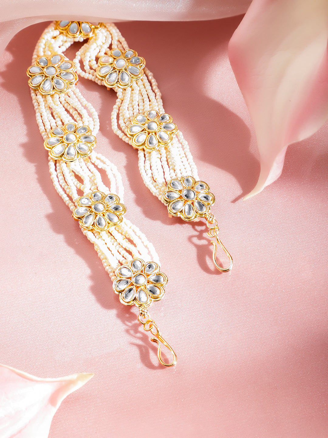 Pearl Kundan Floral Hair Accessory フリーサイズ