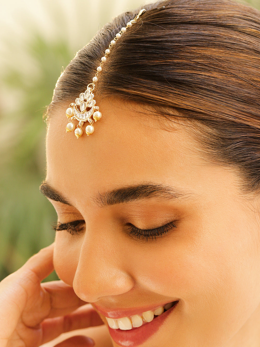 Classic Kundan Pearl Maangtika フリーサイズ