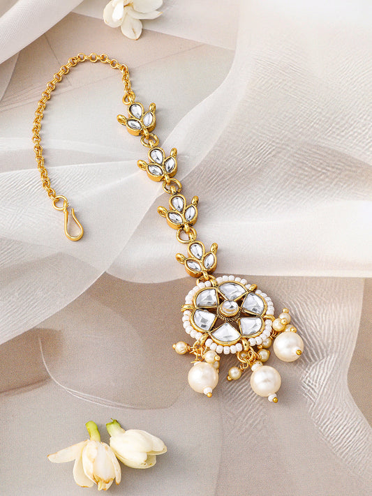 Golden Kundan Stone Maangtika フリーサイズ