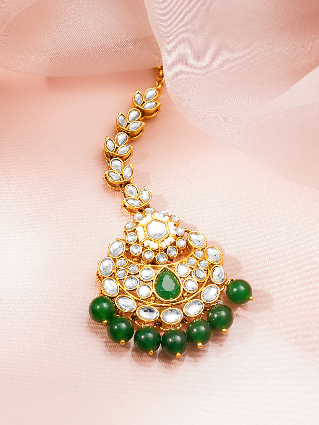 Floral Edge Green Maangtika フリーサイズ