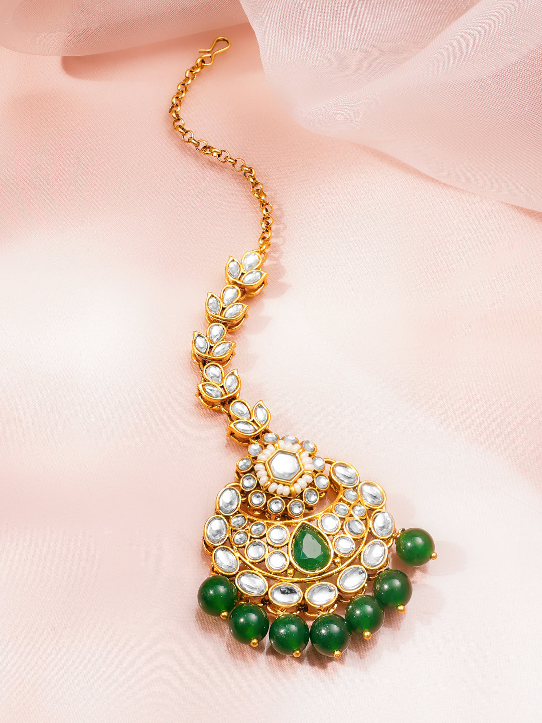 Floral Edge Green Maangtika フリーサイズ