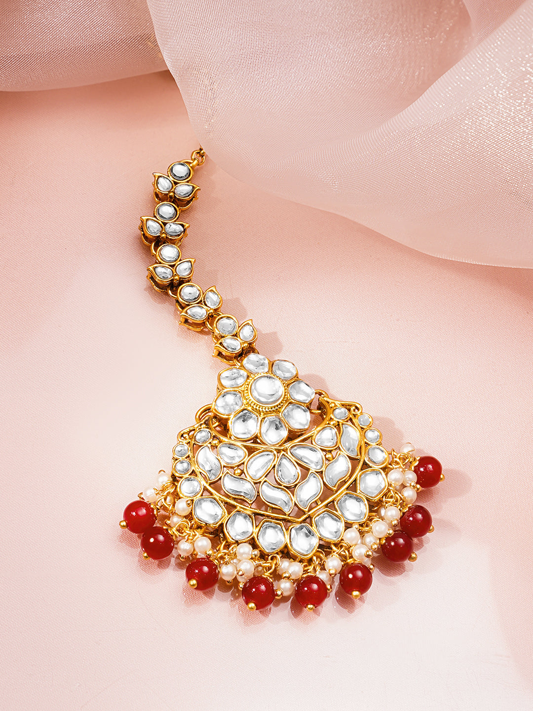 Red Edges Kundan Maang Tikka フリーサイズ