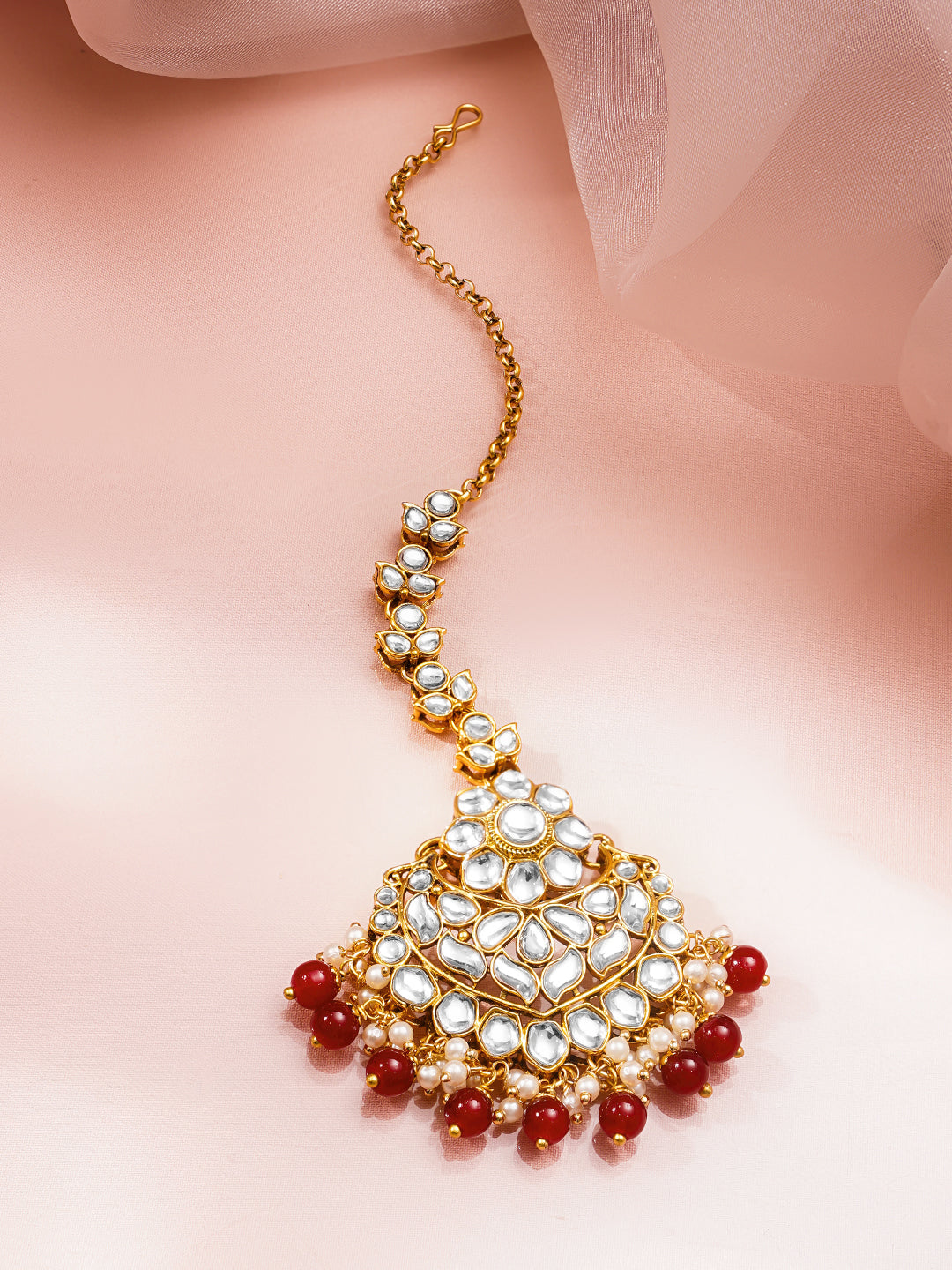 Red Edges Kundan Maang Tikka フリーサイズ