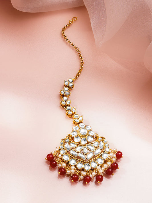 Red Edges Kundan Maang Tikka フリーサイズ