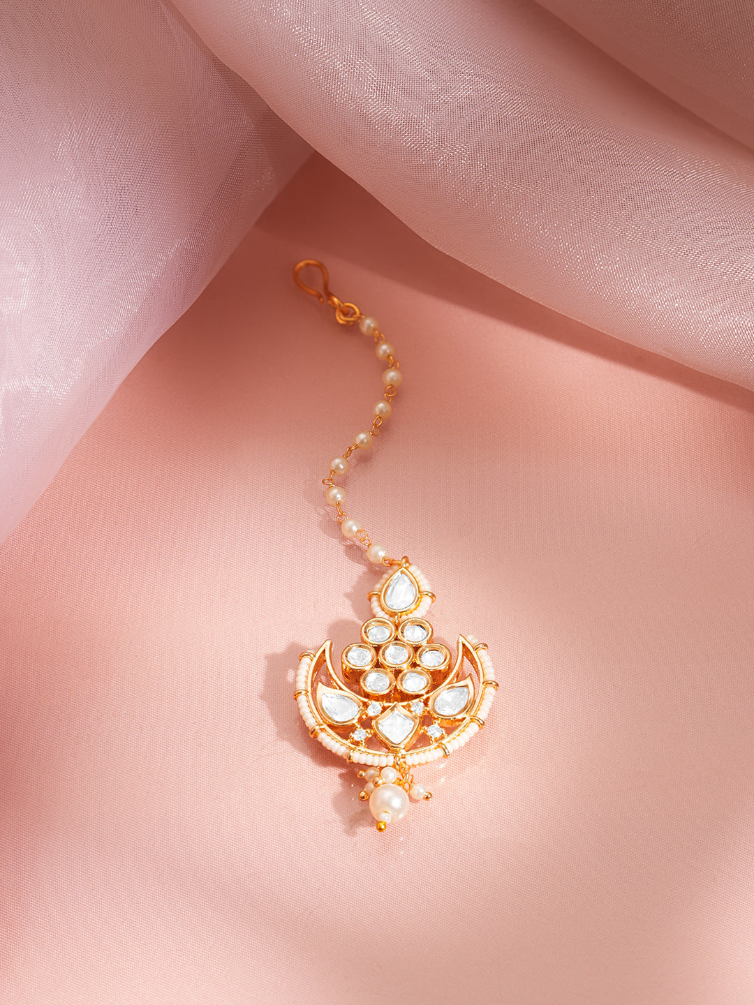 Ethereal Kundan Pearl Crescent Maangtikka フリーサイズ