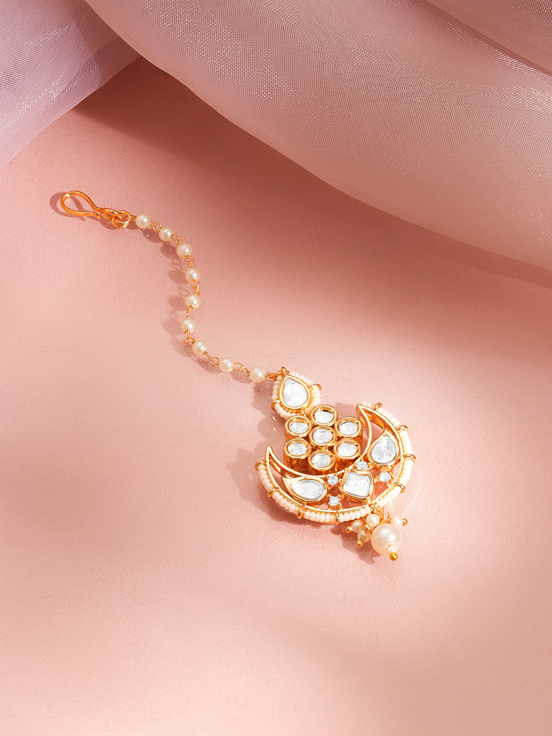 Ethereal Kundan Pearl Crescent Maangtikka フリーサイズ
