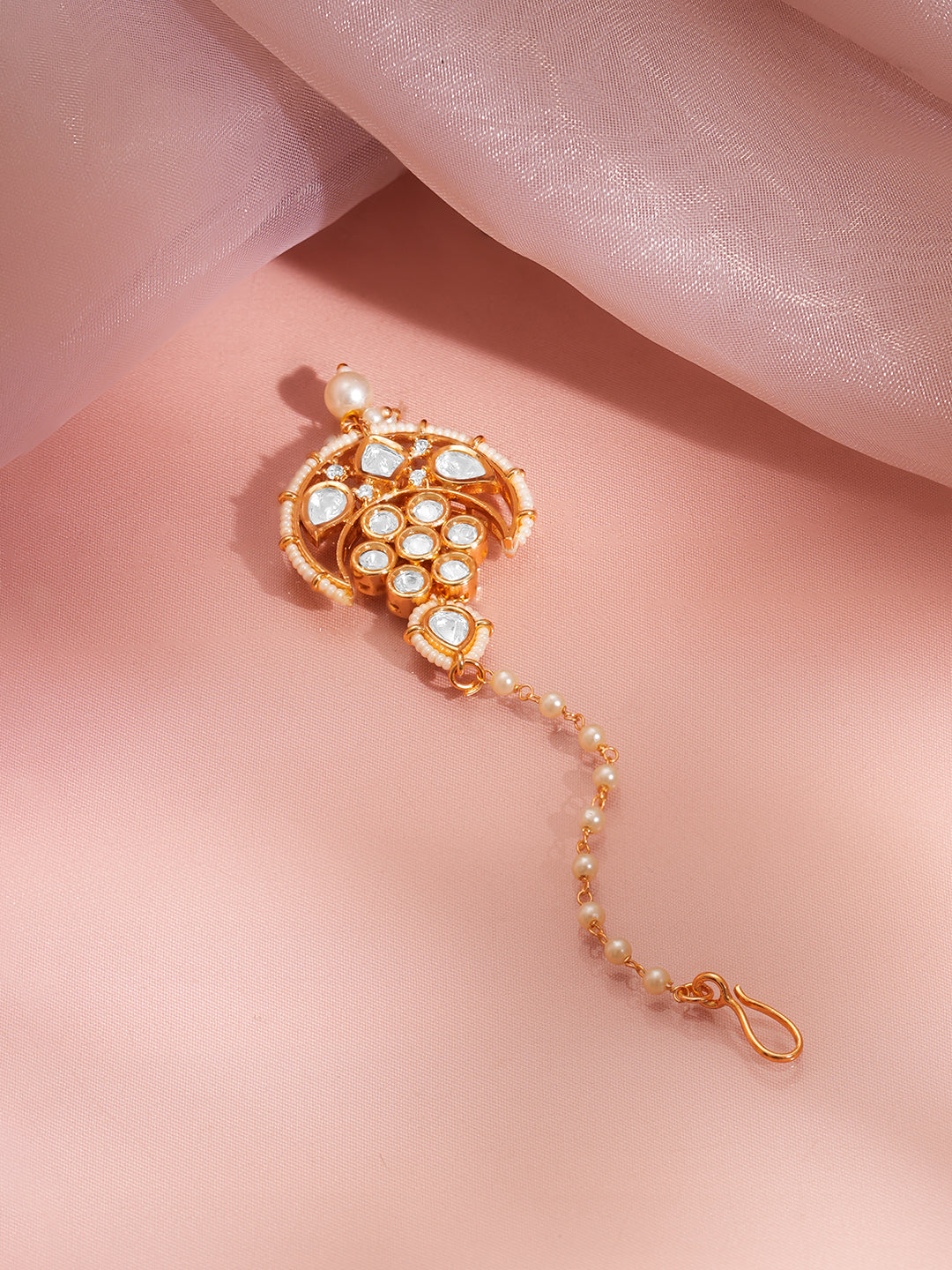 Ethereal Kundan Pearl Crescent Maangtikka フリーサイズ