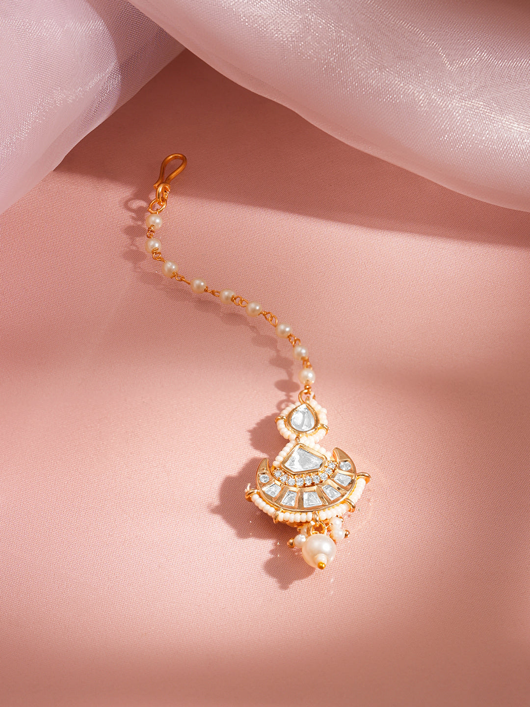 Festive Glow Kundan Pearl Drop Maangtikka フリーサイズ