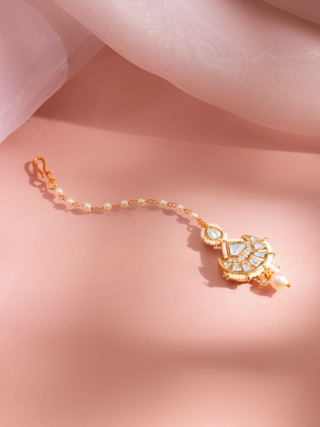Festive Glow Kundan Pearl Drop Maangtikka フリーサイズ
