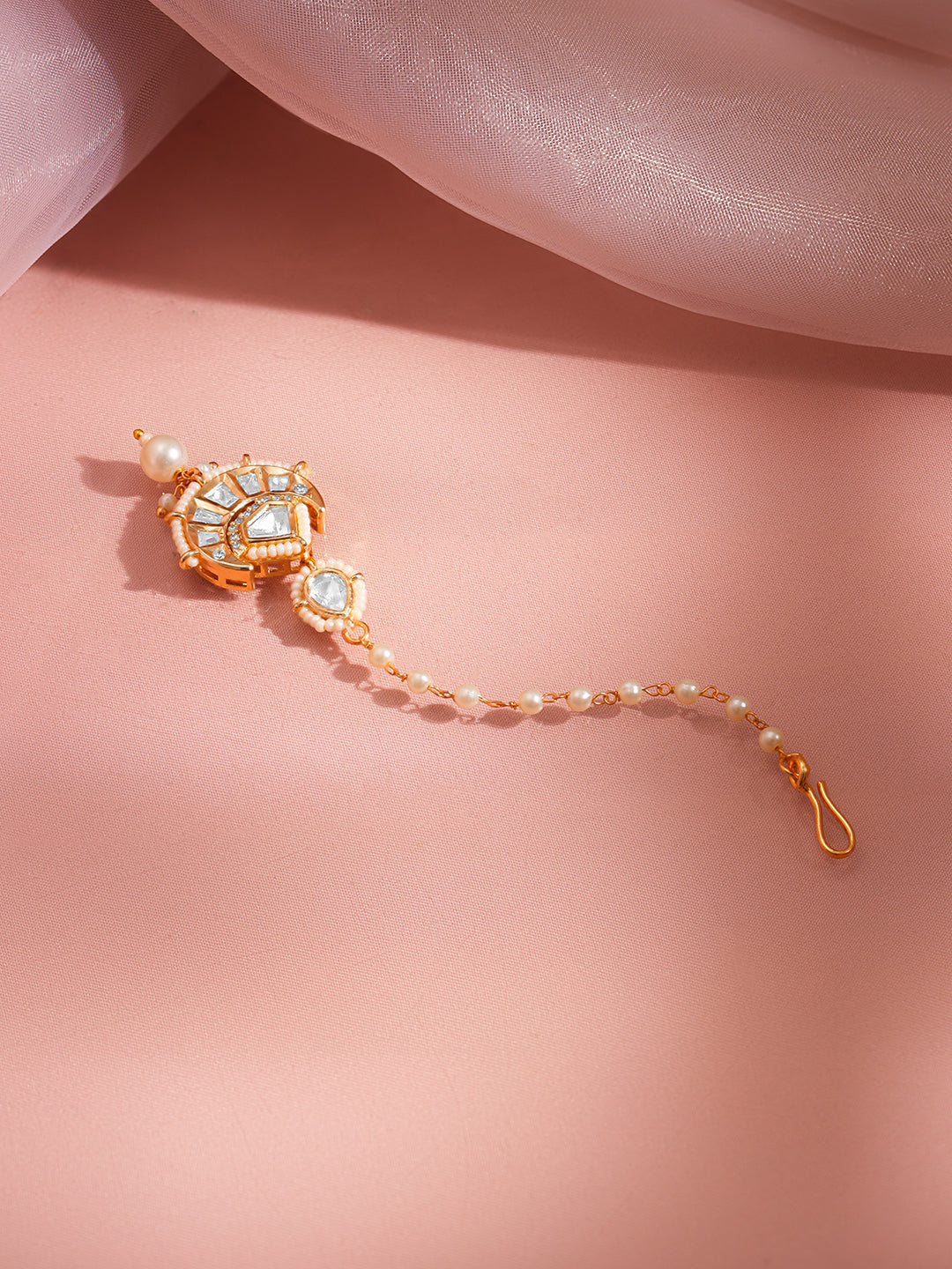 Festive Glow Kundan Pearl Drop Maangtikka フリーサイズ