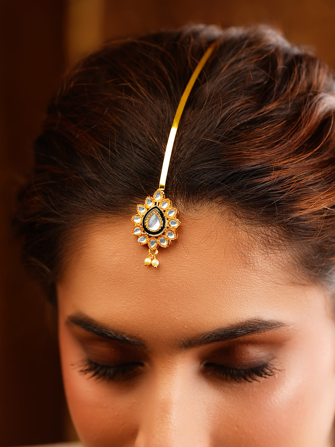 【Rubans】 Gold Plated Pearl Floral Maang Tikka｜ゴールドメッキ パール フローラル マーンティッカ（額飾り）