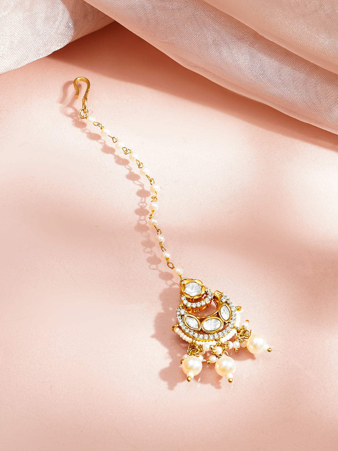 【Rubans】 Gold Plated Kundan Pearl Maang Tikka｜ゴールドメッキ クンダン パール マーンティッカ（額飾り）