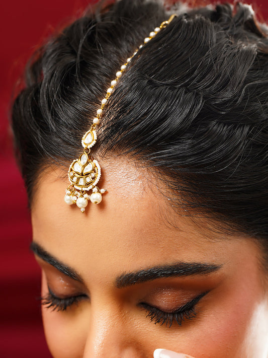 【Rubans】 Gold Plated Kundan Pearl Maang Tikka｜ゴールドメッキ クンダン パール マーンティッカ