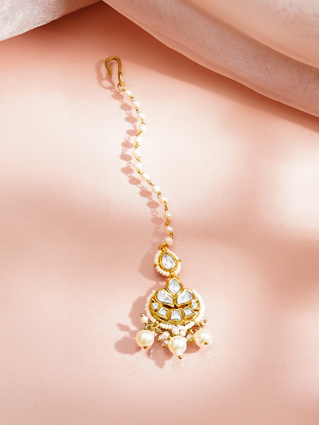 【Rubans】 Gold Plated Kundan Pearl Maang Tikka｜ゴールドメッキ クンダン パール マーンティッカ