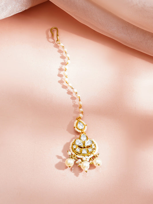 【Rubans】 Gold Plated Kundan Pearl Maang Tikka｜ゴールドメッキ クンダン パール マーンティッカ