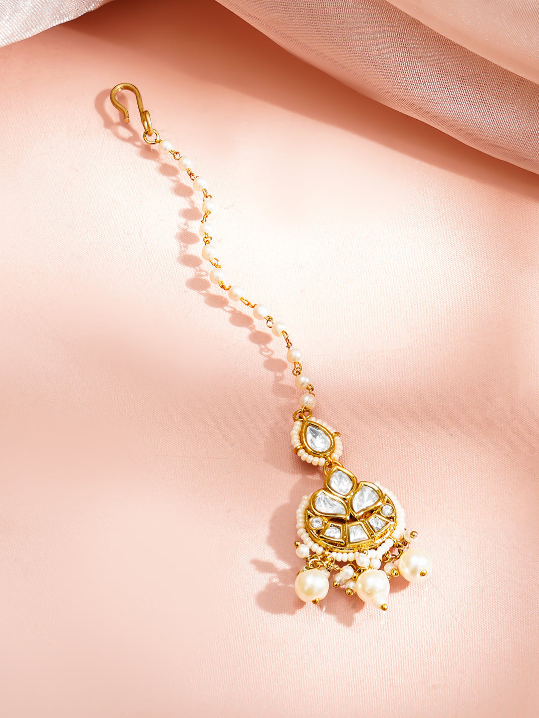 【Rubans】 Gold Plated Kundan Pearl Maang Tikka｜ゴールドメッキ クンダン パール マーンティッカ