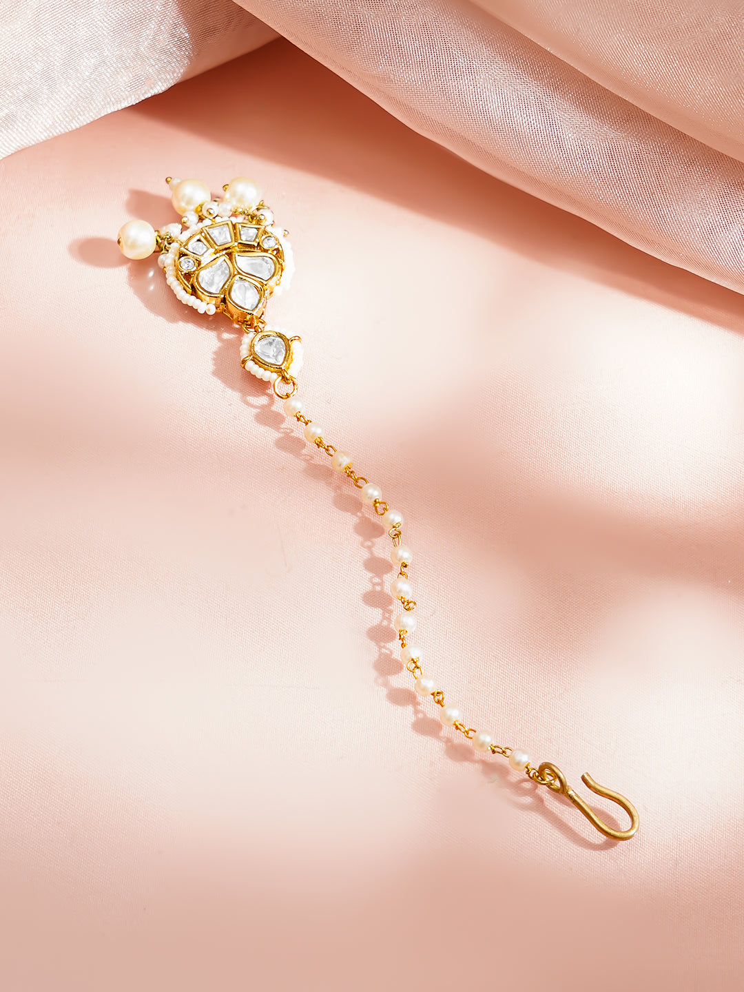 【Rubans】 Gold Plated Kundan Pearl Maang Tikka｜ゴールドメッキ クンダン パール マーンティッカ