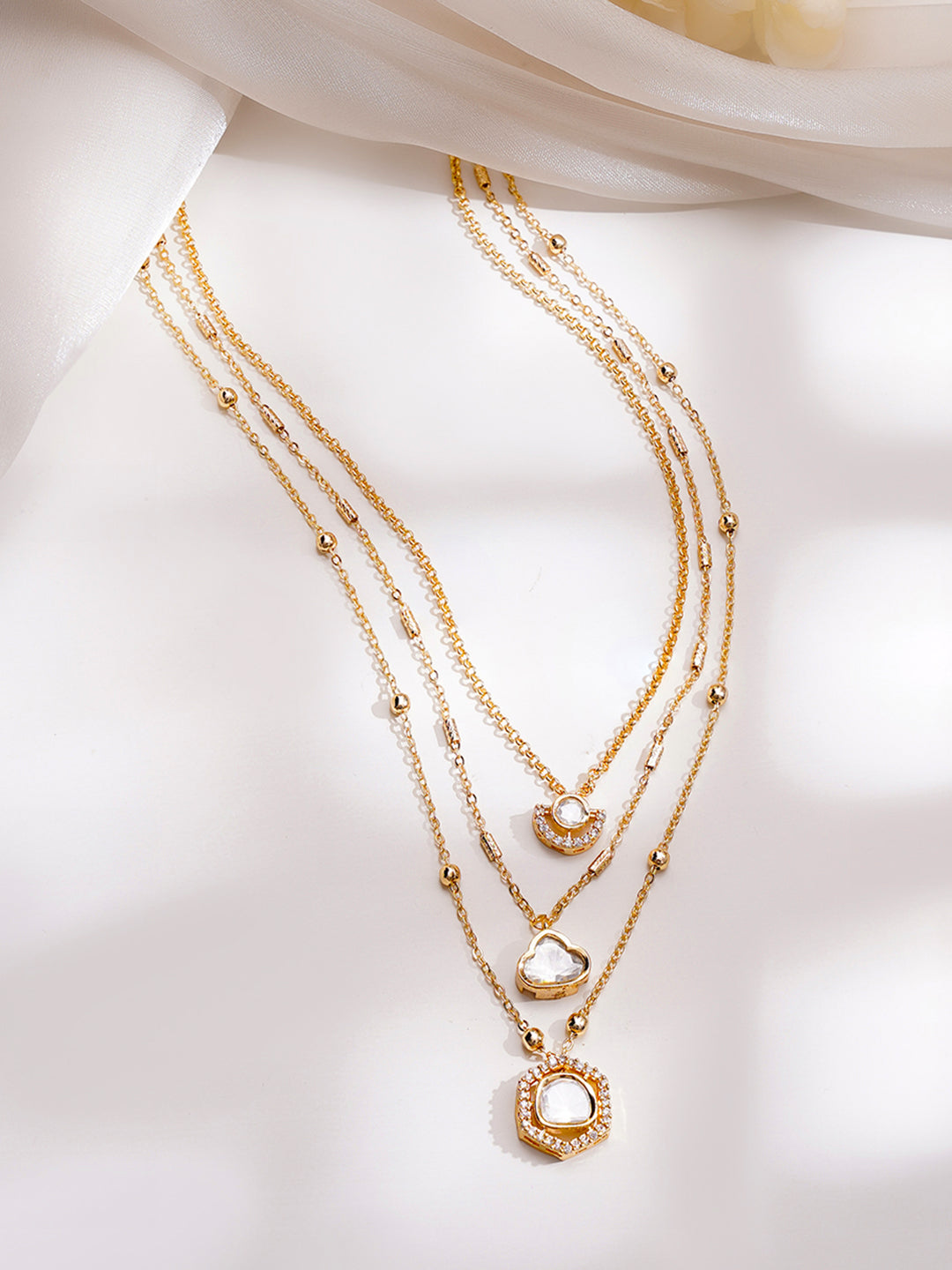 【Rubans】 Gold Plated Layered Kundan Necklace｜ゴールドメッキ レイヤード クンダン ネックレス