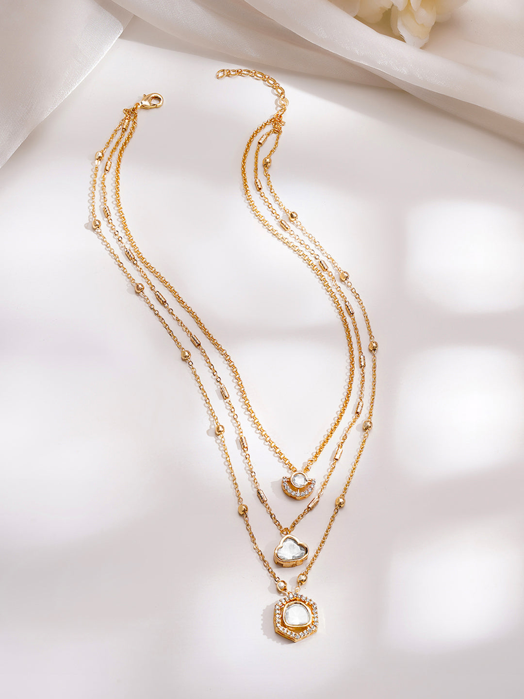 【Rubans】 Gold Plated Layered Kundan Necklace｜ゴールドメッキ レイヤード クンダン ネックレス