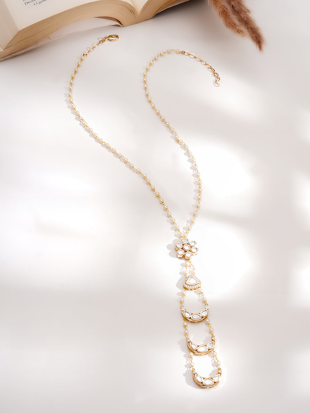 【Rubans】 Gold Plated Layered Moon Motif Kundan Necklace｜ゴールドメッキ 三日月モチーフ クンダン レイヤードネックレス