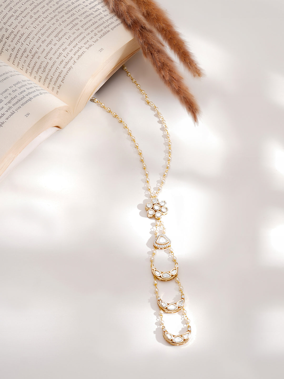 【Rubans】 Gold Plated Layered Moon Motif Kundan Necklace｜ゴールドメッキ 三日月モチーフ クンダン レイヤードネックレス