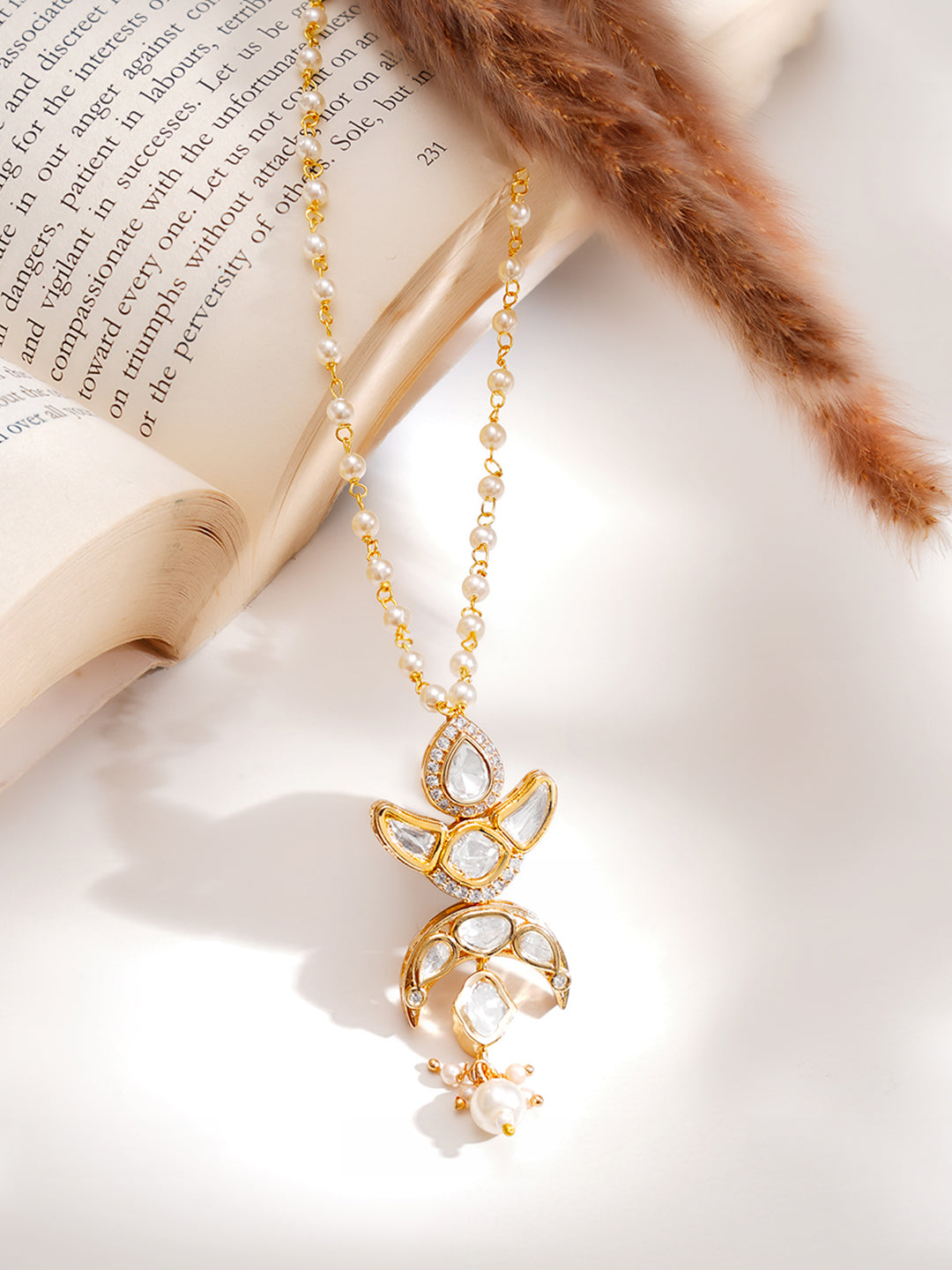 【Rubans】 Gold Plated Moon Motif Kundan Necklace｜ゴールドメッキ ムーンモチーフ クンダン ネックレス