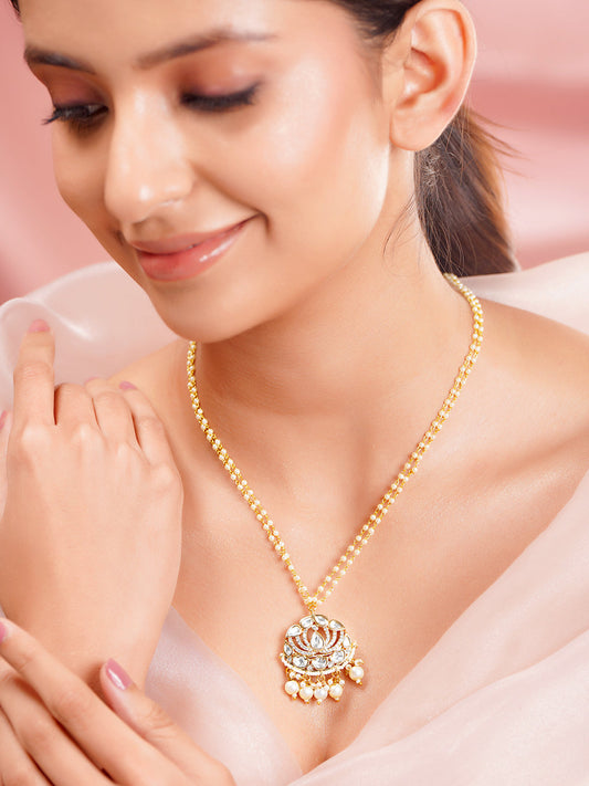 【Rubans】 Gold Plated Kundan Pearl Beaded Drop Necklace｜ゴールドメッキ クンダン パールビーズ ドロップ ネックレス