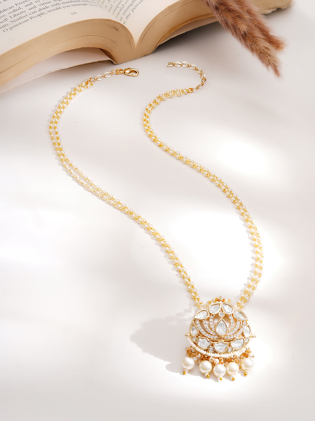 【Rubans】 Gold Plated Kundan Pearl Beaded Drop Necklace｜ゴールドメッキ クンダン パールビーズ ドロップ ネックレス