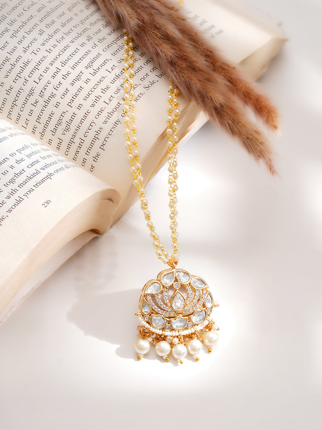 【Rubans】 Gold Plated Kundan Pearl Beaded Drop Necklace｜ゴールドメッキ クンダン パールビーズ ドロップ ネックレス