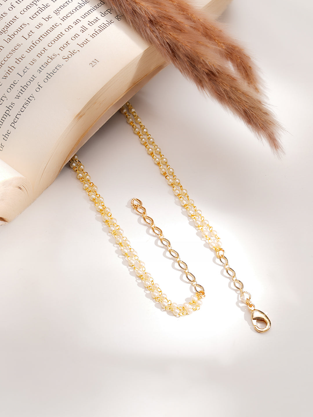【Rubans】 Gold Plated Kundan Pearl Beaded Drop Necklace｜ゴールドメッキ クンダン パールビーズ ドロップ ネックレス