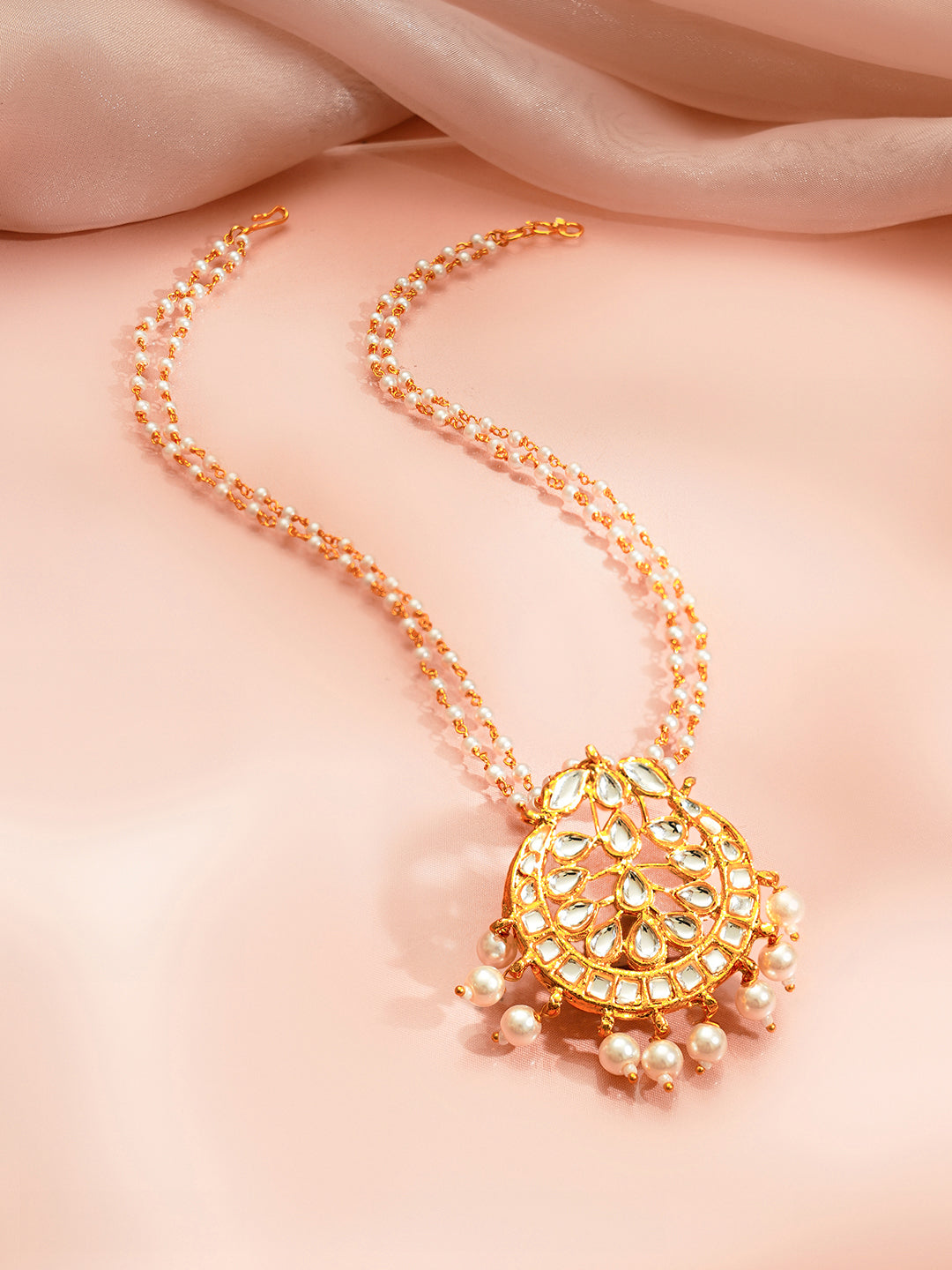【Rubans】 Gold Plated Blossom Kundan Pearl Drape Pendant Necklace｜ゴールドメッキ ブロッサム クンダン パールドレープ ペンダントネックレス