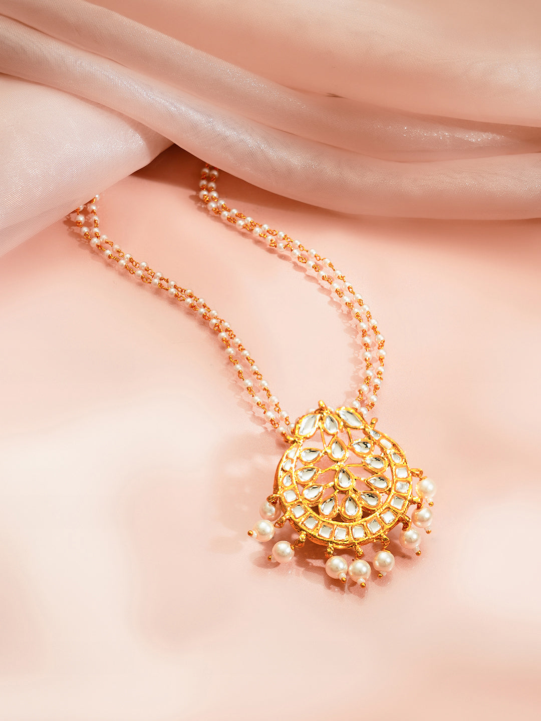 【Rubans】 Gold Plated Blossom Kundan Pearl Drape Pendant Necklace｜ゴールドメッキ ブロッサム クンダン パールドレープ ペンダントネックレス
