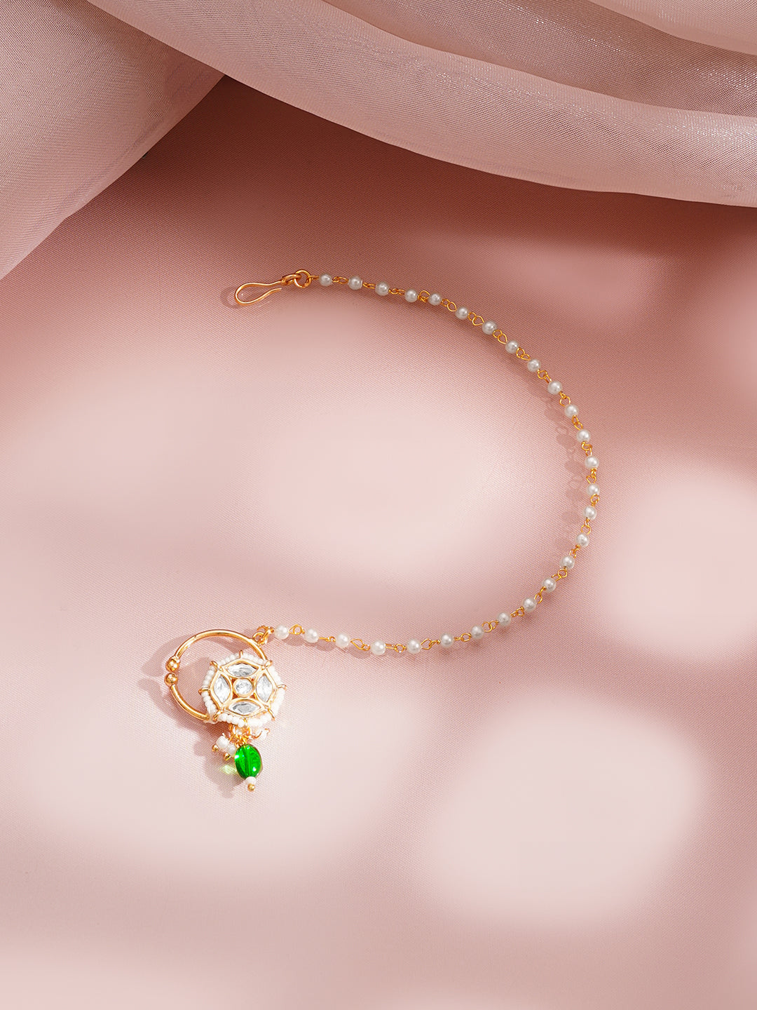 Gold Kundan Pearl Bridal Nath フリーサイズ