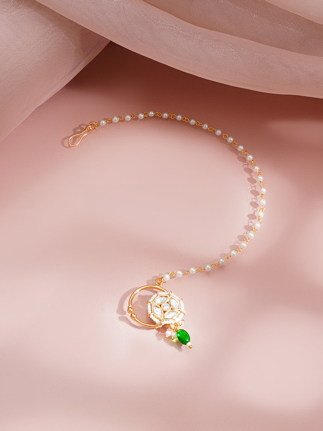 Gold Kundan Pearl Bridal Nath フリーサイズ