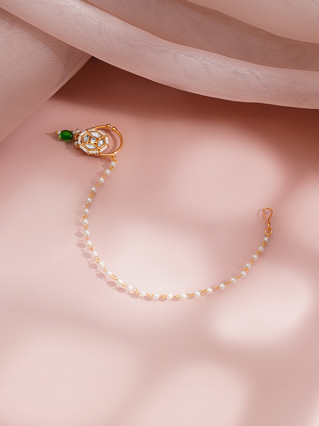Gold Kundan Pearl Bridal Nath フリーサイズ