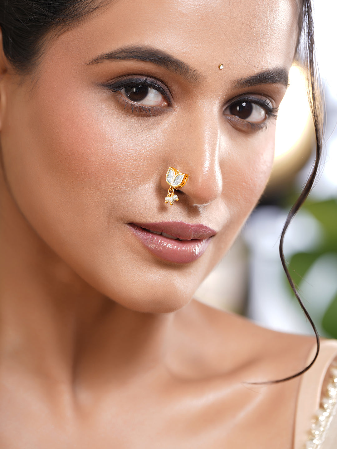 Pearl Drop Kundan Lotus Nose Pin フリーサイズ