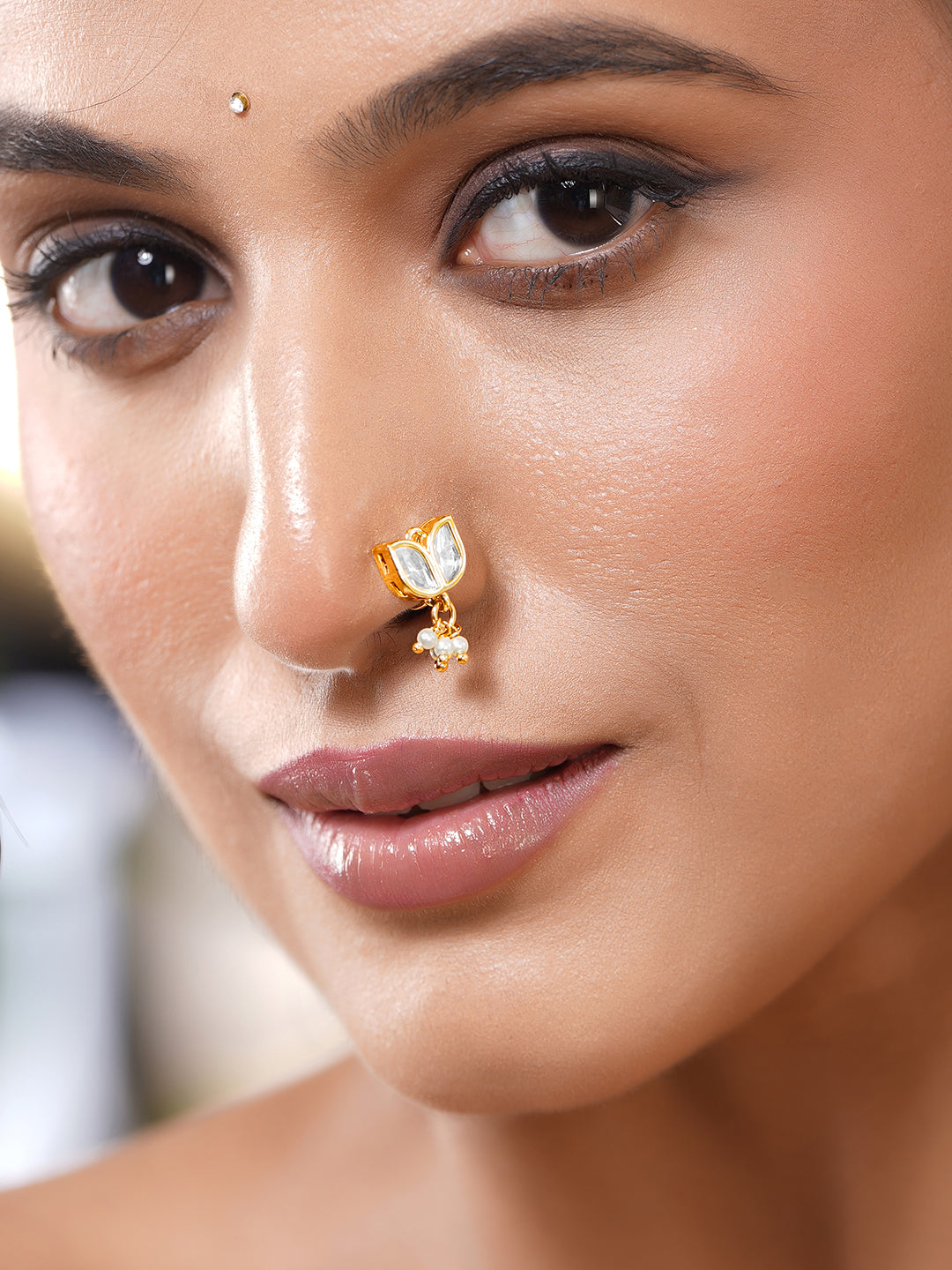 Pearl Drop Kundan Lotus Nose Pin フリーサイズ