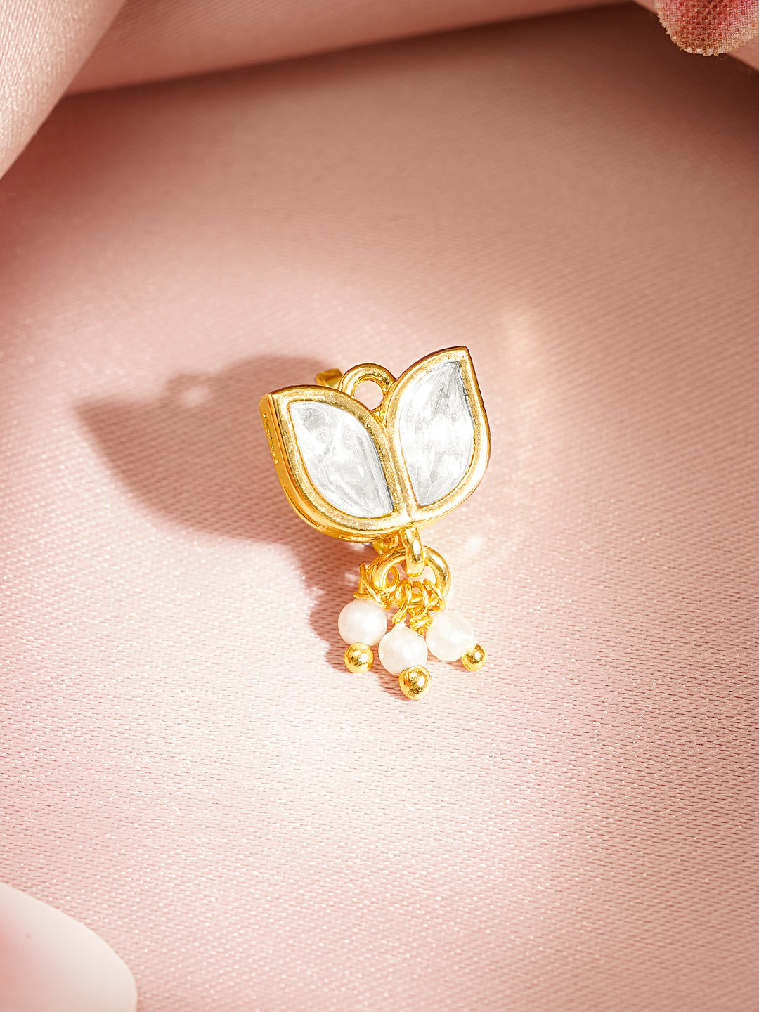 Pearl Drop Kundan Lotus Nose Pin フリーサイズ