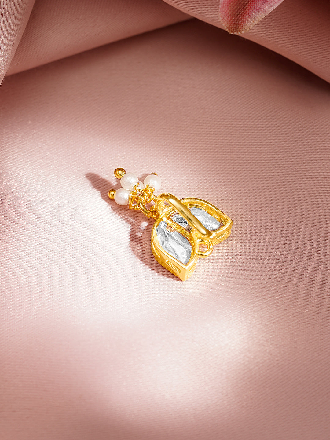 Pearl Drop Kundan Lotus Nose Pin フリーサイズ