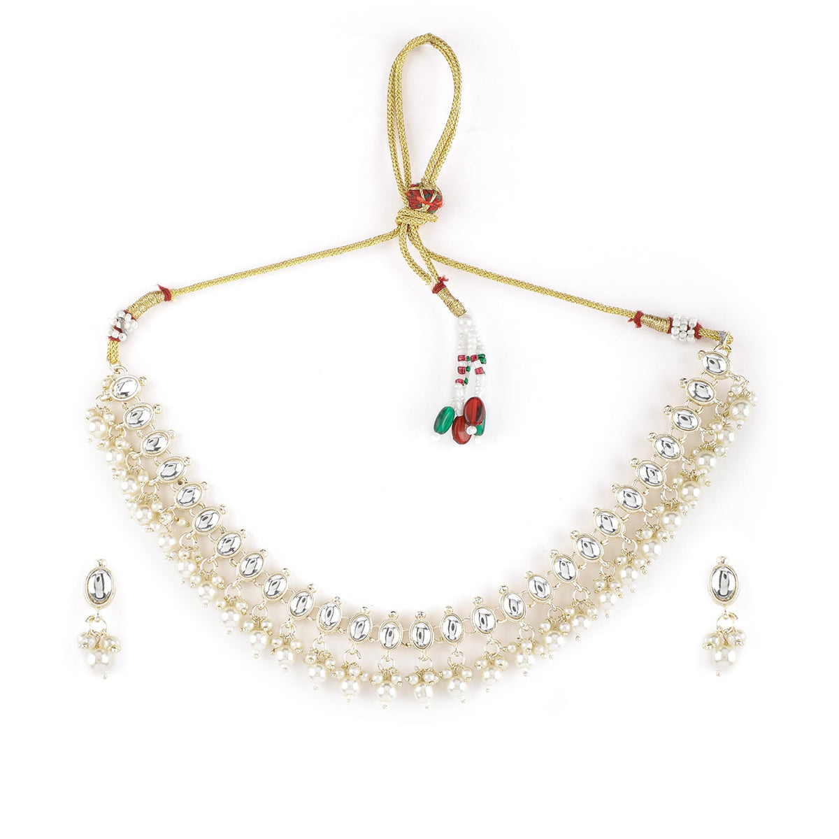 Rubans Gold Plated Kundan Delicate Necklace Set Gold