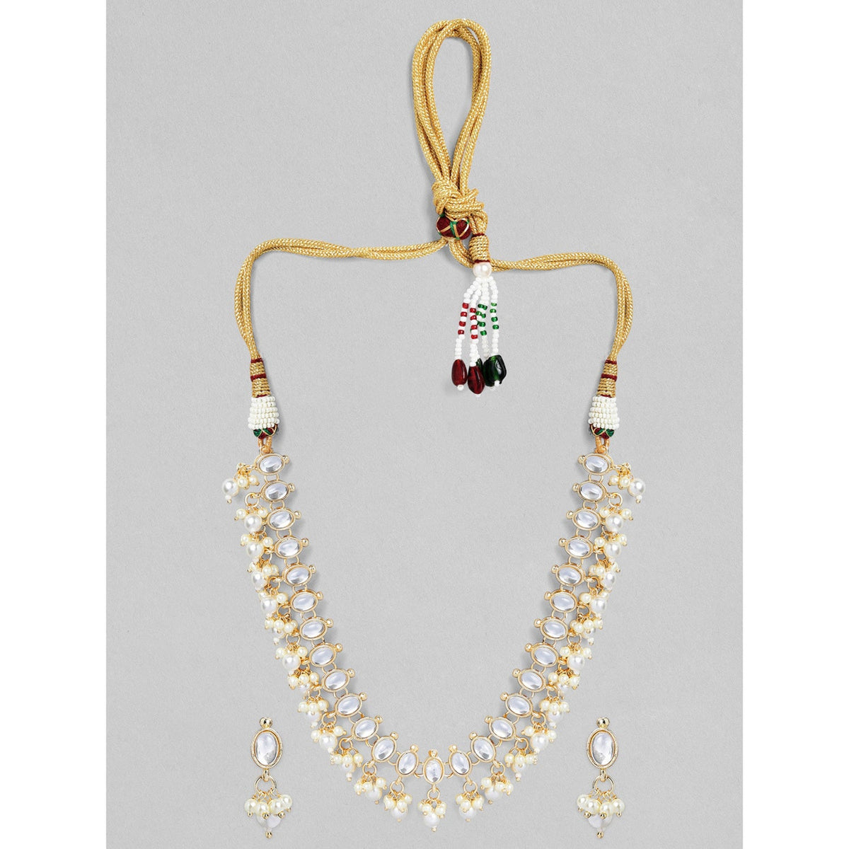 Rubans Gold Plated Kundan Delicate Necklace Set Gold