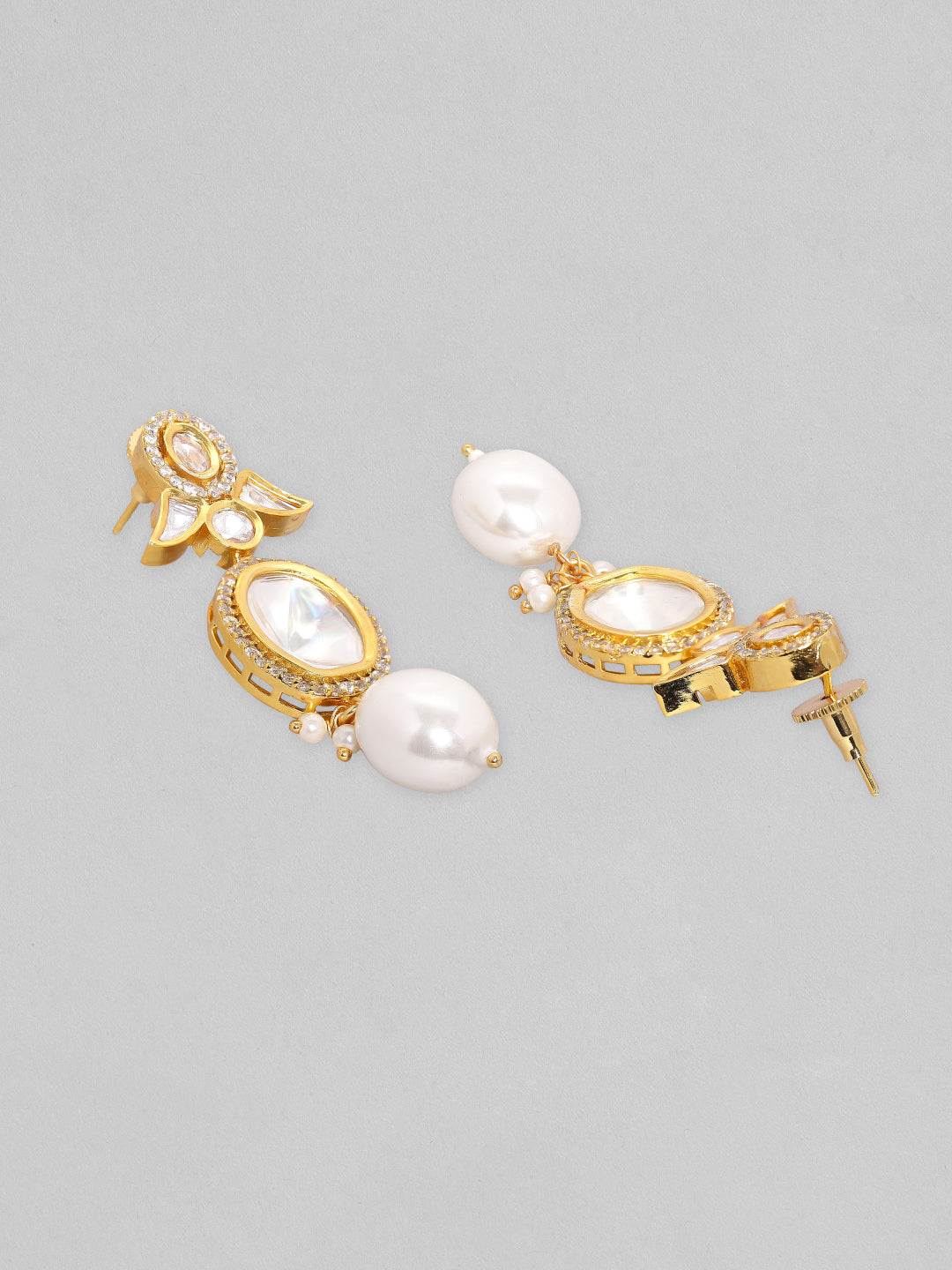 Rubans Gold Plated Polki Necklace Set with Pearl Gold