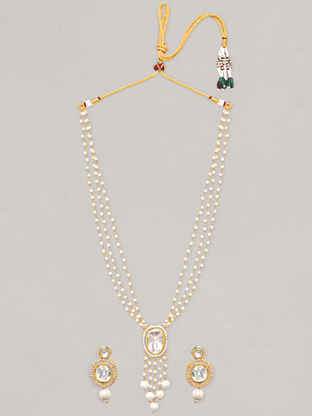 Kundan & Beads Long Necklace Set Gold