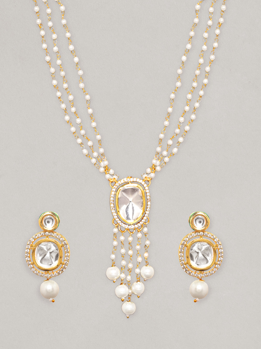 Kundan & Beads Long Necklace Set Gold