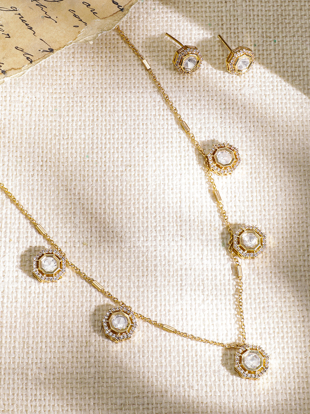 Minimal Kundan Necklace Set Gold