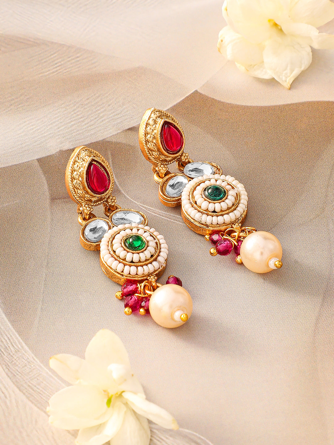 Multicolor Studded Gold Beaded Necklace Set フリーサイズ