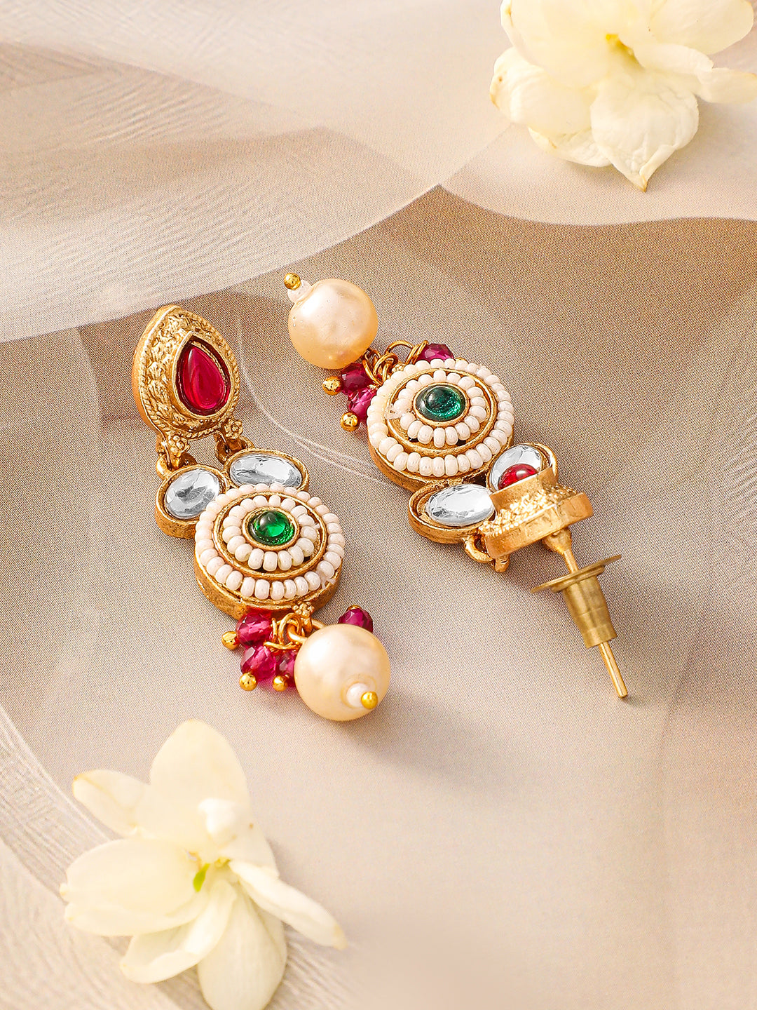 Multicolor Studded Gold Beaded Necklace Set フリーサイズ