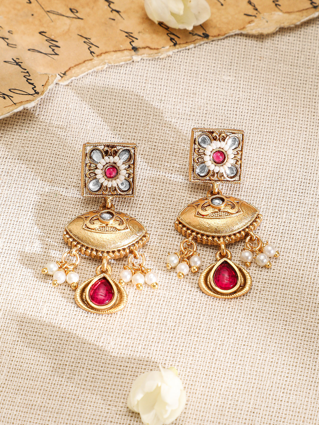 Tradition Pride with Kundan & Red Necklace Set Gold