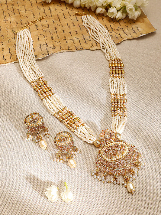 Golden Glow with Pearls Long Necklace Gold
